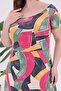 Women's Pink Gray Geometric Pattern Boat Neck Short Sleeve Plus Size Stretchy Maxi Dress - 5