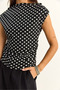 Women's Black and White Degaje Collar Polka Dot Lycra Blouse with Drawstring Detail on the Sides 6157 60286128 - 5