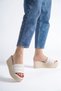 Reina Wedge Heeled Orthopedic Sole Straw Look Women's Slippers Ckt - Cream