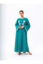 Green Embroidered Flare Sleeve Modest Dress - 2