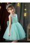 Girls Pearl Decor Bow Tie Deep V-Back Princess Party Dress - 4