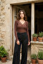 Women's Transparent V-Neck Lace Long Sleeve Bodysuit