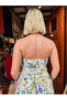 Yellow Color Tile Patterned Strapless Bohemian Dress - 2
