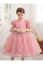 Girls Floral Mesh All Lace Bow Detail Party Dress