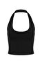 Black Viscose Halter Neck Backless Women's Crop Tank Top - 6