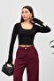 Square Neck Finger-Looped Blouse Black - 5