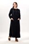 Long Sleeve Dora Round Neck Buttoned Double Pocket Summer Long Muslin Dress Black Syh - 6
