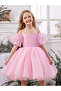 Girls Ruffle Hem Bow Detail Mesh Party Dress - 4