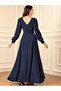 Dark Blue 3D Flower Detail Fold Pleat Maxi Dress - 2
