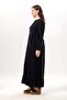 Long Sleeve Dora Round Neck Buttoned Double Pocket Summer Long Muslin Dress Black Syh - 5