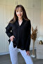 Textured V-Neck Black Shirt - 4