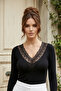Women's Transparent V-Neck Lace Long Sleeve Bodysuit - 3