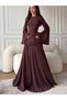 Brown Solid Ruffled A-Line Maxi Dress
