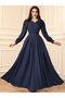 Dark Blue 3D Flower Detail Fold Pleat Maxi Dress - 5