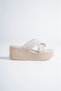 Joymix Wedge Heeled Orthopedic Sole Straw Look Women's Slippers Ckt - Cream - 6