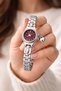 Women's Steel Watch Silver Color with Burgundy Dial Luxury |   Vintage Elegant Bracelet Model Classic Wristwatch - 4