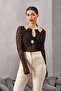 Lace Blouse with Collar and Moon Accessories Brown