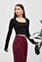 Square Neck Finger-Looped Blouse Black - 4