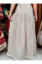 Beige Color Gingham Patterned Strappy Bohemian Dress - 6