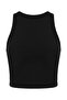 Black Viscose Crew Neck Sleeveless Women's Crop Tank Top - 6