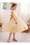 Girls Pearl Decor Bow Tie Deep V-Back Princess Party Dress - 5