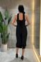 Atlas Fabric Embroidered Detailed Pencil Dress - Black - 5