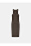 90255 Accessory Detailed Slit Knitwear Dress - Dark Brown - 6