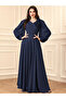 Dark Blue 3D Flower Detail Fold Pleat Maxi Dress - 6