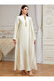 Beige Textured Tassel Detail A-Line Jalabiya - 4