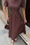 Women's Brown Lined Brode Woven Dress - 5