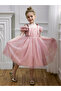 Girls Bow Tie Shoulder Floral Mesh Party Dress - 5