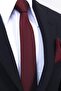 Hand Made 6 cm Slim Mini Patterned Burgundy Black Color Thin Tie with Handkerchief - 2