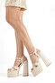 Women's Double Layer Cross Strap Platform Bridal Shoes Beige - 3