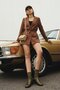 Women's Brown Oversize Jacket with Drawstring Waist and Tie Arm-26Y001082