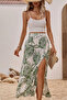 New Season Women's Rope Strap Round Neck Short Viscose Blouse and Patterned Slit Single Jersey Skirt Double Set - 5