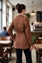Women's Brown Oversize Jacket with Drawstring Waist and Tie Arm-26Y001082 - 3