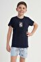 Boy's Navy Blue Lyc Suprem O-Neck Short Sleeve Pajama Top - 2