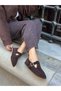 Brown Genuine Leather (Faina) Women's Shoes with Gold Adjustable Buckle Detail - 5