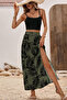 New Season Women's Rope Strap Round Neck Short Viscose Blouse and Patterned Slit Single Jersey Skirt Double Set - 2