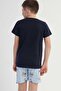Boy's Navy Blue Lyc Suprem O-Neck Short Sleeve Pajama Top - 4