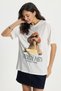 Women's Oversize Wide Cut 100% Cotton Crew Neck Short Sleeve Printed White T-Shirt Blouse - 6