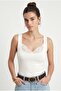 Women's Jeny Modal Touch U-Neck Lace Detailed Sleeveless Knitted Ecru Blouse