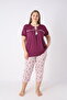 Women's Ring Viscose Plus Size Elegant Detailed Collar Short Sleeve Capri Pajama Set - 2