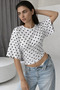 Women's Polka Dot White Waist-Fitted Wide Sleeve Premium Blouse - 3