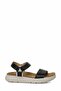 Comfortable Walking Sandals - Black Textured Leather Women's Sandals (High-Sole)
