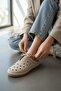 Duvin Beige Women's (2 cm Heeled) Round Toe Laser Perforated Shoes Slippers
