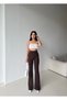 Women's Brown Color Spanish Leg High Waist Gathering Stretchy Plain Leggings with Shiny Stone Detail - 6