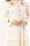 Long Sleeve Zeynep Crew Neck Embroidered Long Voile Dress Cream Krm - 3