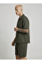 Men's Cotton Linen Shirt Shorts Set Khaki - 6