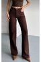 Brown High-Waisted Women's Palazzo Jeans – Stretch Denim Fabric, Straight Wide Legs, Modern Jeans - 3